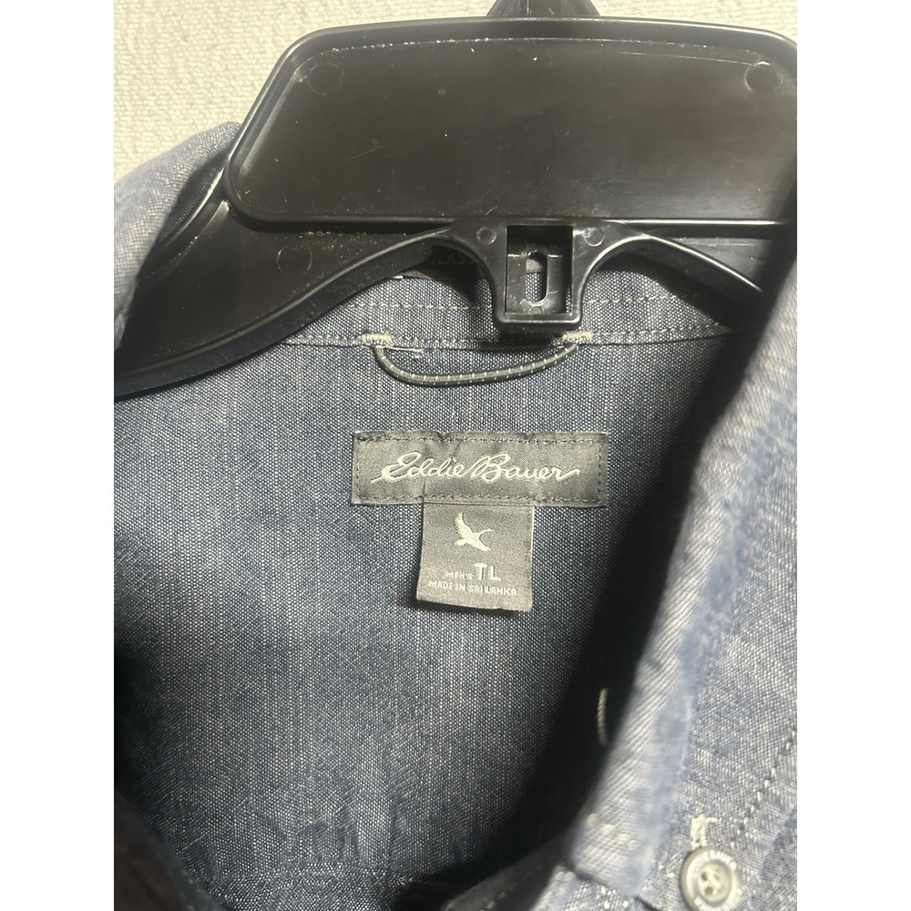 Eddie Bauer Men's Classic Fit Blue/Gray Button Up Shirt Button Down Collar TL - Picture 3 of 5